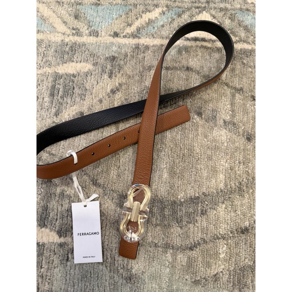 Ferragamo Reversible Gancini belt Cognac/black Gold Buckle Womens Sz 100 $489 - Picture 4 of 13